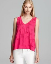 Elie Tahari Sleeveless Layered Hot Pink Silk Top Blouse Cutout Rhineston... - £60.04 GBP