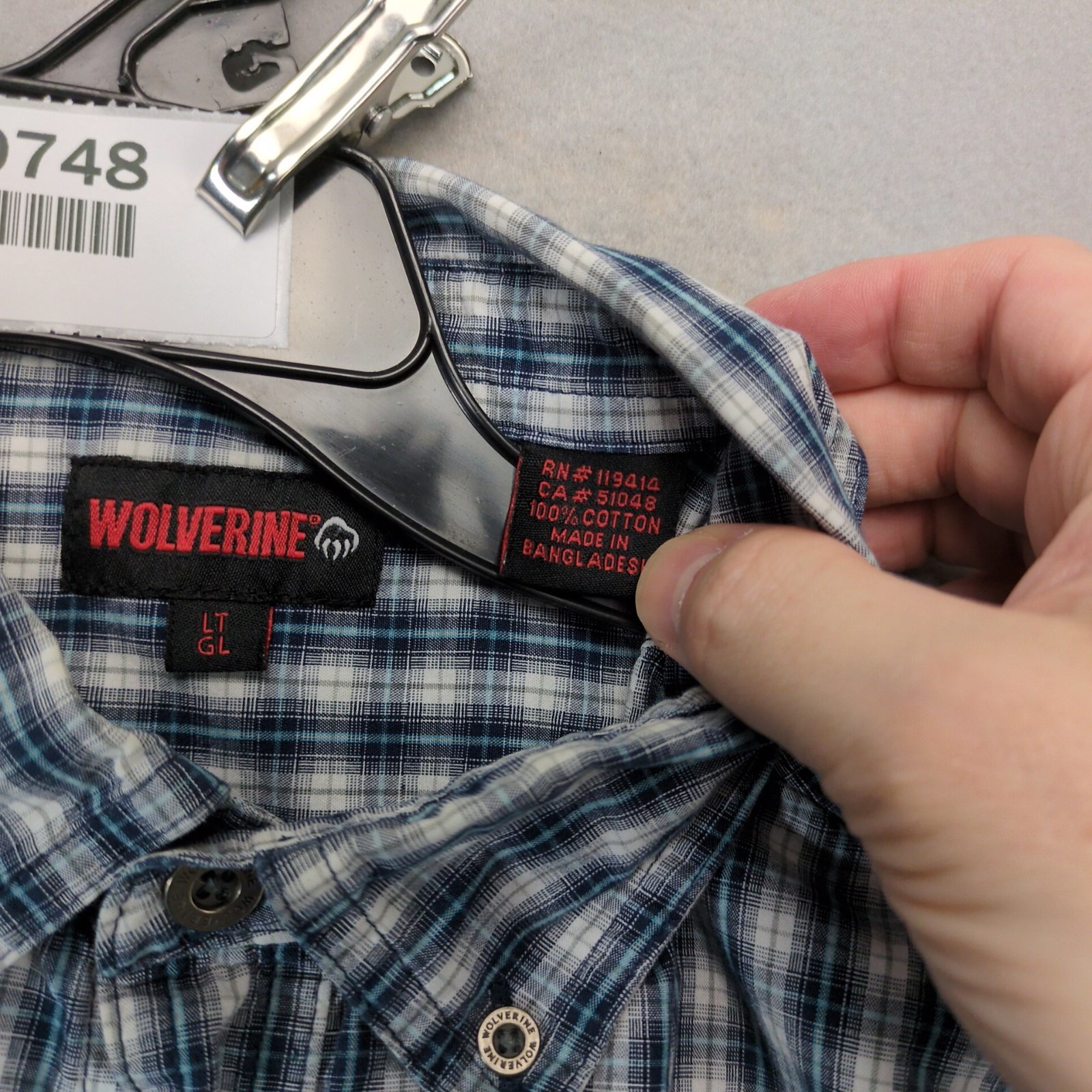 Wolverine Blue Plaid Cotton Button Down Shirt Men's L Tall Short Slv Gorpcore Item image 6
