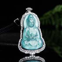 Blue Water kind of Jade 100% Untreated Grade A Authentic Jadeite Guanyin Pendant - £233.41 GBP