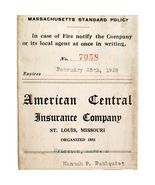 1924 American Central Insurance Co Policy George Fisher Stamp-Signed E3 - $69.67 CAD