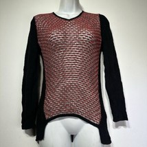 Helmut Lang red black open knit V-Neck sheer crepe guaze pullover Sweate... - $39.59