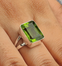 Green Peridot Gemstone 925 Silver Ring Handmade Jewelry Gift For Women - £5.78 GBP