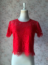 Red Lace Crop Top Outfit Women Custom Plus Size Crop Top Blouse for Wedding image 2