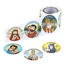 200 Pieces (2 rolls) of Mini Saints Catholic Stickers for Kids 10 Figures 1.5&quot; D - £9.58 GBP