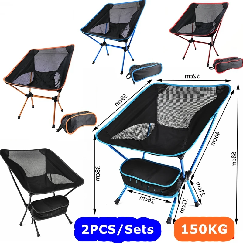 2x Folding Camping Chairs Detachable Portable Bench Stool Fishing Chair - £61.69 GBP+