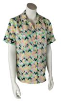 Rebecca Malone Silky 90s Button Down Blouse Colorful Shirt Womens Size Large - £23.64 GBP