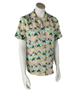 Rebecca Malone Silky 90s Button Down Blouse Colorful Shirt Womens Size L... - £23.33 GBP