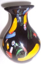 MURANO Style Handblown Black &amp; Multi Colored Venetian Bulbous Glass Vase... - $245.99