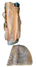 Vintage Mexican Leather Aztec Indian Mayan Golf Bag With Rain Cover Zippers Work - £152.70 GBP