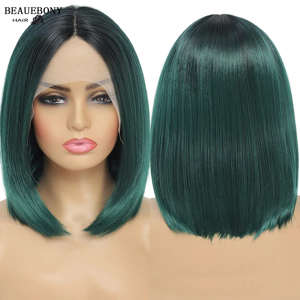 Ombre Green Lace Front Wig Synthetic Lace Wig High Quality Short Bob Wigs For - £35.57 GBP