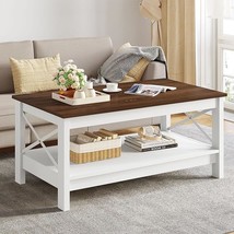 Coffee Table For Living Room,Modern Farmhouse Coffee Table With Storage,2-Tier C - £168.48 GBP