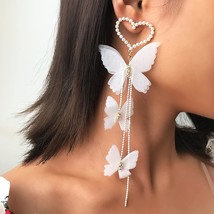 White Butterfly Beaded Heart Nickel Earrings  - £22.69 GBP