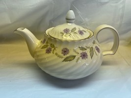 Royal Adderley Charmaine Teapot purple green floral 7&quot; diameter Silver G... - $148.49