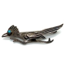 Vtg Sterling Silver Native American Indian Roadrunner Turquoise Charm Pin Brooch - £30.86 GBP