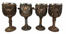 Norse Viking Asgard Gods Odin Loki Valkyrie 7oz Wine Goblet Chalice Cup Set of 4 - £59.94 GBP