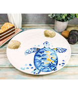 Marine Blue Sea Turtle And Golden Sea Shells Ceramic Dinner Plates Set Of 2 - $48.01 CAD