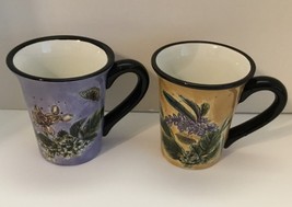  Pamela Gladding  Floral Mug / Cup Set of 2 Yellow and Purple - £7.78 GBP
