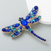 Dragon Fly Brooch Sapphire Blue Crystals &amp; Glass Gold Colour - Large - £9.95 GBP