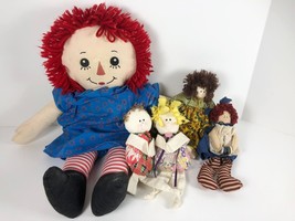 Lot of 5 Primitive Folk Art Cloth Dolls Feedsack Raggedy Ann Handmade Signed - £10.27 GBP