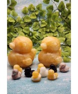 Yellow Calcite Duck Family With 9 Assorted Gemstone Ducklings, Duck Fans... - $79.19