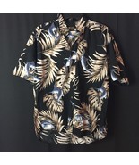 Cafe Luna M Black Cotton Hawaiian Casual Shirt Swordfish Leaves Floral S... - $18.19 CAD