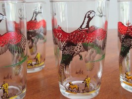 4x Vintage Hazel Atlas Pheasant Game Bird Hunting Drinking Juice Glass 3.7&quot; Dog - $40.00