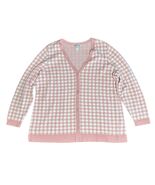 Denim &amp; Co Pink White Jacquard Gingham Check V Neck Cardigan Sweater Wom... - $636.26 MXN
