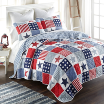 New Donna Sharp Star &amp; Stripe Country Americana Cotton King Quilt Set Patchwork - £131.48 GBP