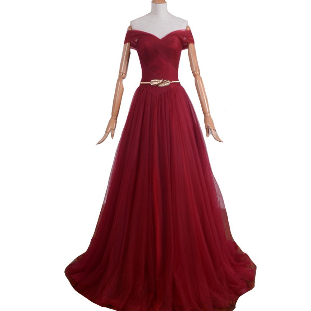 Kivary Off Shoulder Criss Cross Gold Sash Long Corset Formal Prom Party Evening