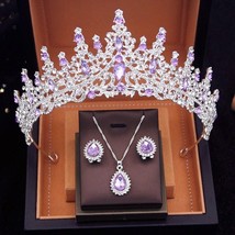 Water Drop Tiara Pendants earrings Set | Bridal Wedding Purple Green Red... - £62.14 GBP