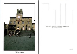 Italy Tuscany Cortona Town Hall Clock Tower People Strolling Vintage Postcard - £7.51 GBP