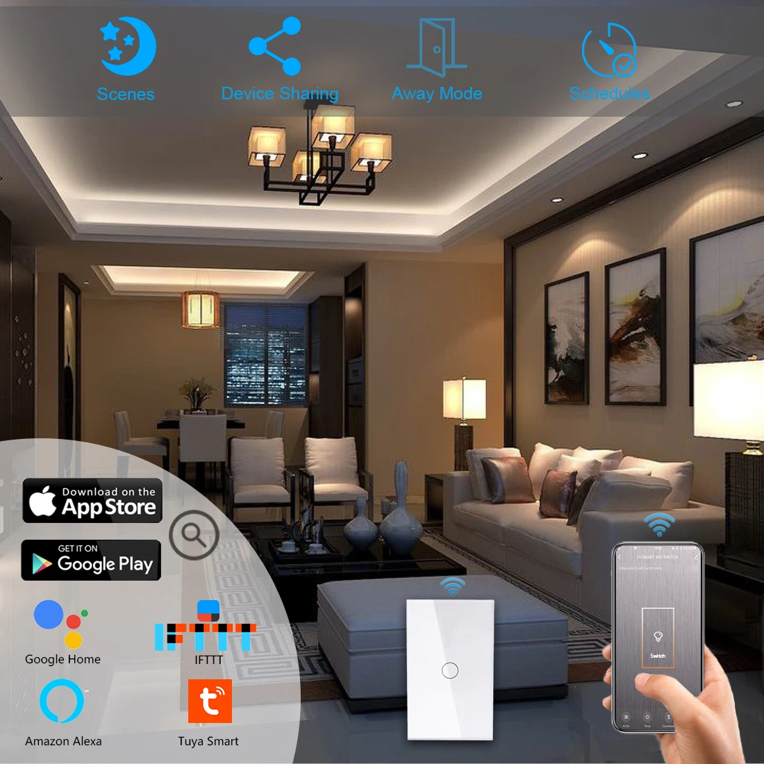 House Home Tuya Smart Life House Home EU US WiFi Remote Wall Switch Voice Contro - £19.30 GBP