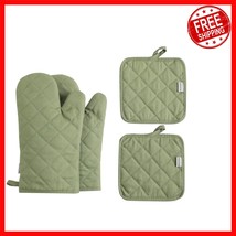 Luxury Cotton Oven Mitts and Pot Holders - 500°F, Dual Thick Design, Green - $27.15