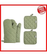 Luxury Cotton Oven Mitts and Pot Holders - 500°F, Dual Thick Design, Green - $501.85 MXN