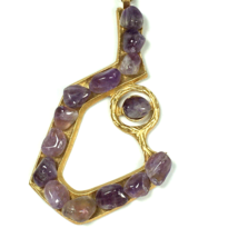 Amethyst Purple Nugget Large Pendant 4&quot; Necklace 20&quot; Vintage Made in Brazil - £22.65 GBP