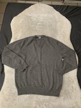 Members Mark Mens Gray V Neck Cashmere Long Sleeve Sweater Size Large Italy - £18.60 GBP