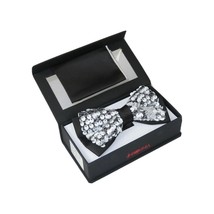 Men Formal Bow Tie Hankie Insomnia by Manzini Floral MZE158 White Sequins New image 2