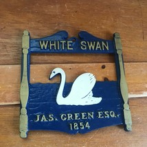 Vintage Made In Usa Small Blue Enamel W Gilt &amp; Cream Metal White Swan Jas Green - £11.90 GBP