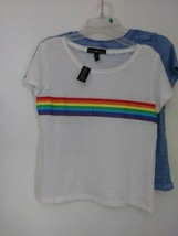 Derek Heart Juniors White Rainbow Striped Crew Neck S/Sleeve T-Shirt S. 060 - £5.09 GBP