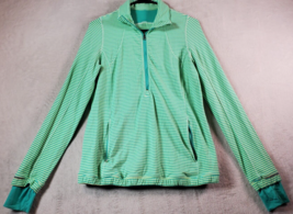 Lululemon Sweatshirt Womens Size 8 Green Yellow Striped Long Sleeve Logo 1/2 Zip - £18.73 GBP