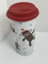 Sock Monkey Blue Polka Dots Tall Insulated Coffee Cup Boston Warehouse  - $12.19