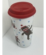 Sock Monkey Blue Polka Dots Tall Insulated Coffee Cup Boston Warehouse  - £9.63 GBP