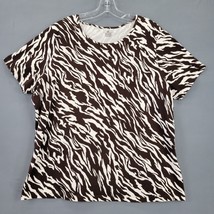 Jones New York Women Shirt Size 2X Brown Preppy Zebra Short Sleeve Round Neck - £9.96 GBP