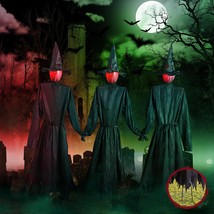 Halloween Decorations Outdoor 3Pcs Light Up Witches Holding Hands Witches With S - £82.81 GBP