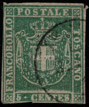 ZAYIX 1860 Tuscany 18 used 5 ct green Coat of Arms Signed Italy  State 031922S03 - £131.89 GBP