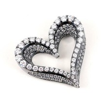  Sterling Silver 3D Pave Set  Heart Pendant .925 Yellow Silver Crystal Stones - £136.90 GBP