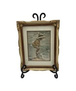 Vintage By The Seashore Girl on Beach  Art Print Ornate Gold Frame - $45.66