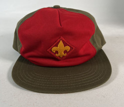 Vtg Boy Scouts Ball Cap Hat Green Red Made in USA Adjustable Snapback 80... - $9.89
