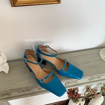 Retro Style High Heels Elegant Buckle Lady Shoes Squar Toe Spring Atumn Cowhide  - £114.52 GBP