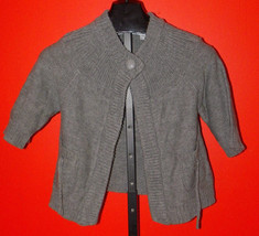 Kim Rogers Signature Dark Gray Flyaway Cardigan Size S Short Sleeve Knit Pockets - £7.90 GBP
